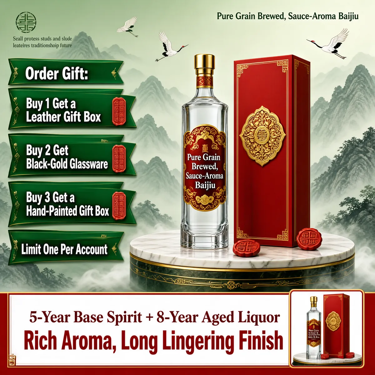 Premium Aged Baijiu Gift Set with Misty Mountain Art