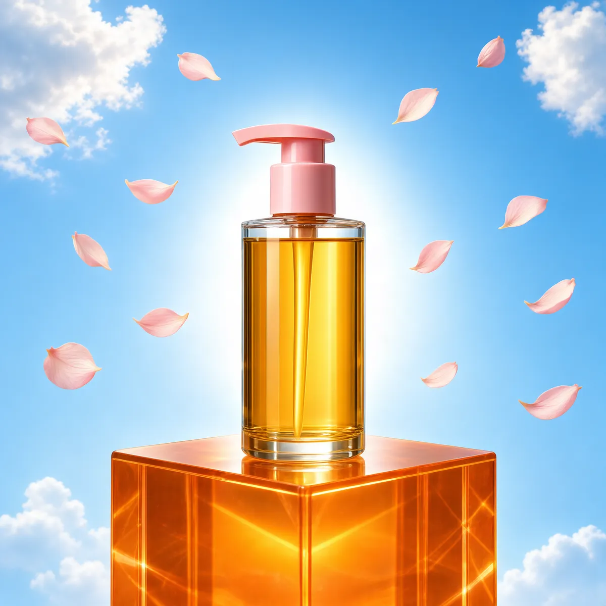 Amber Cleansing Oil on Sky Background