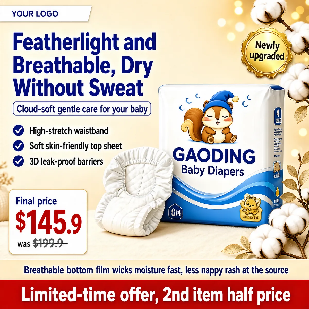 GAODING Baby Diapers Featherlight and Breathable