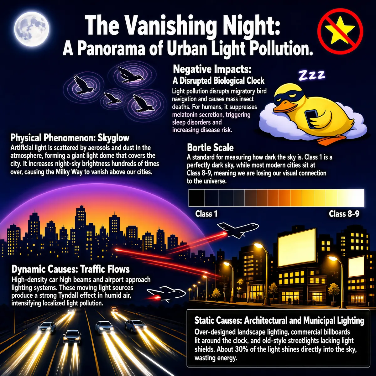 The Vanishing Night: Urban Light Pollution Infographic