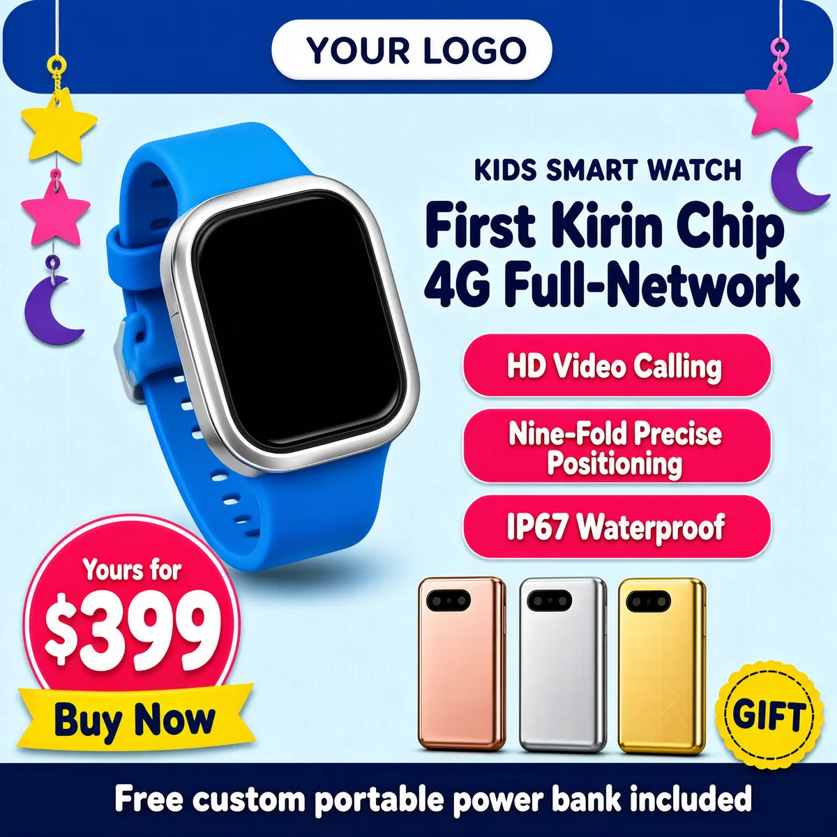 Kids Smart Watch with Power Bank Bundle