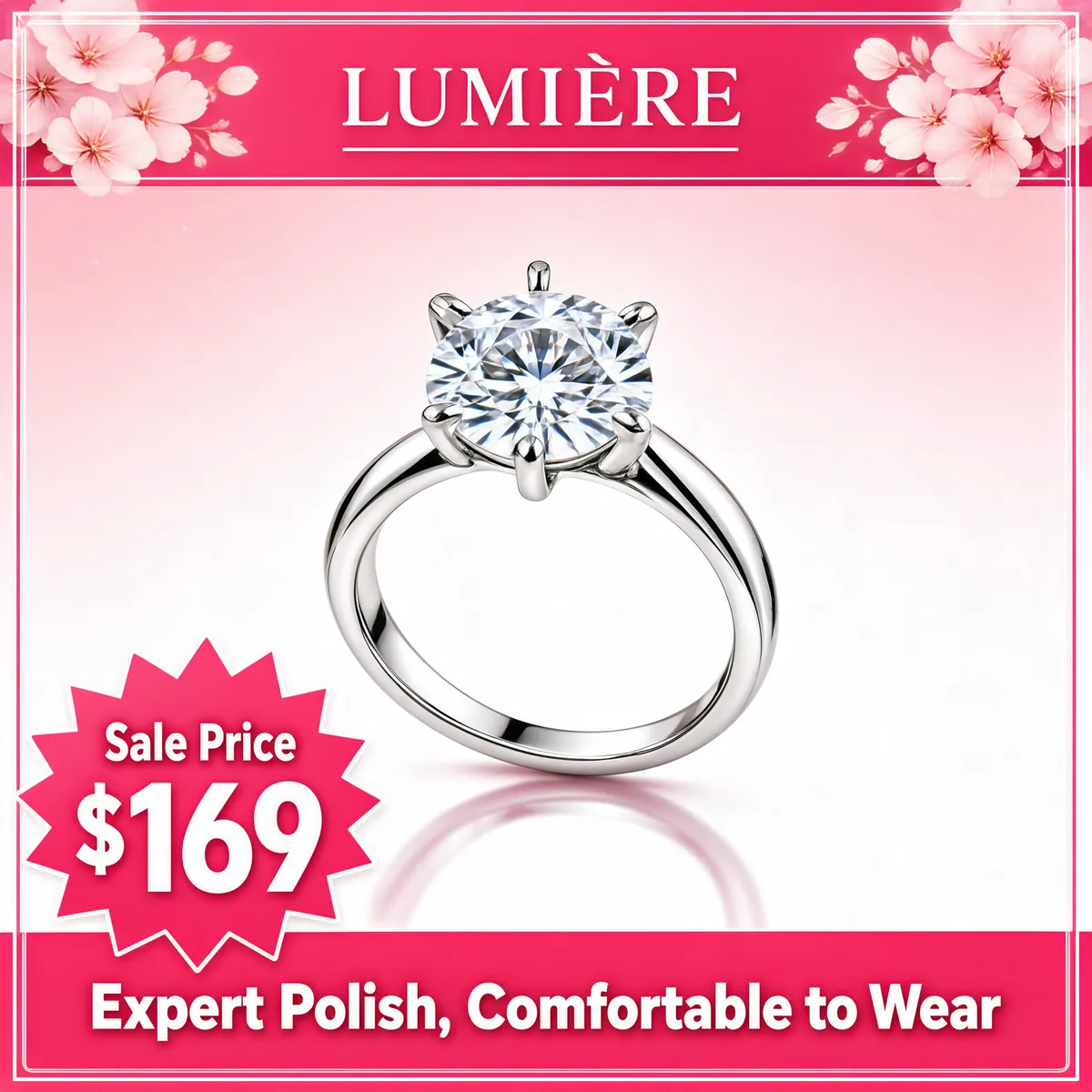 Romantic Diamond Solitaire Ring on Blush