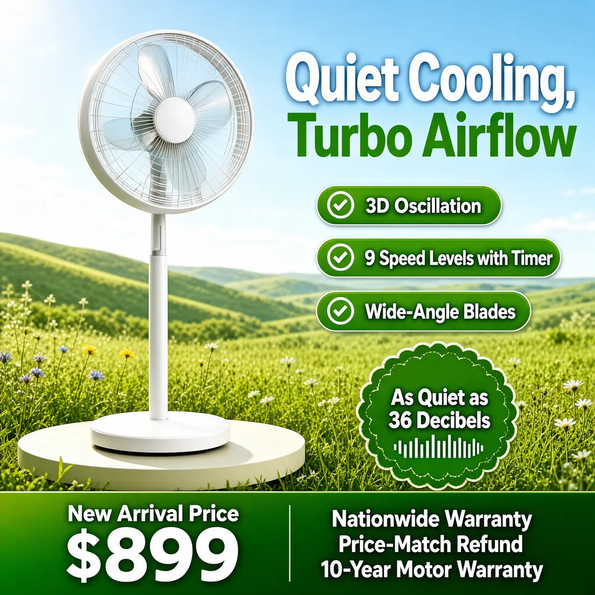 Quiet Cooling Fan in Summer Meadow