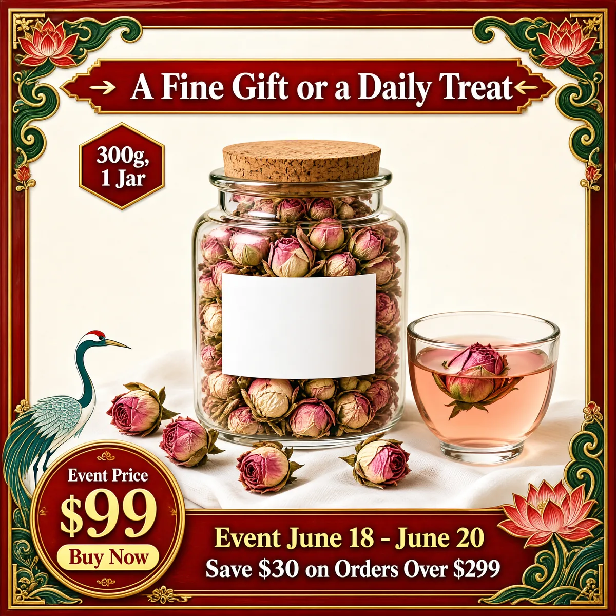 Festive Rose Bud Herbal Tea Gift Jar