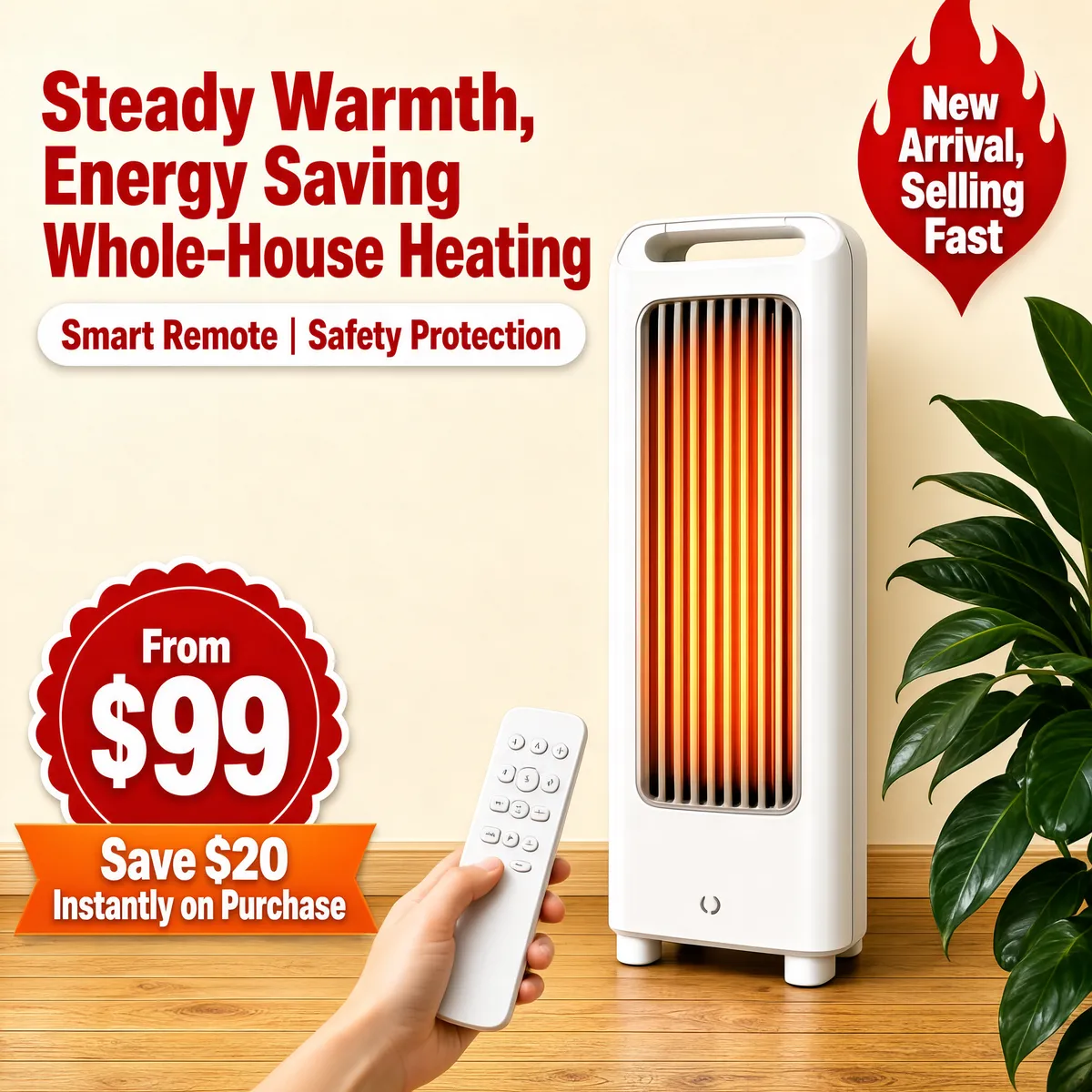 Tower Fan Heater with Smart Remote