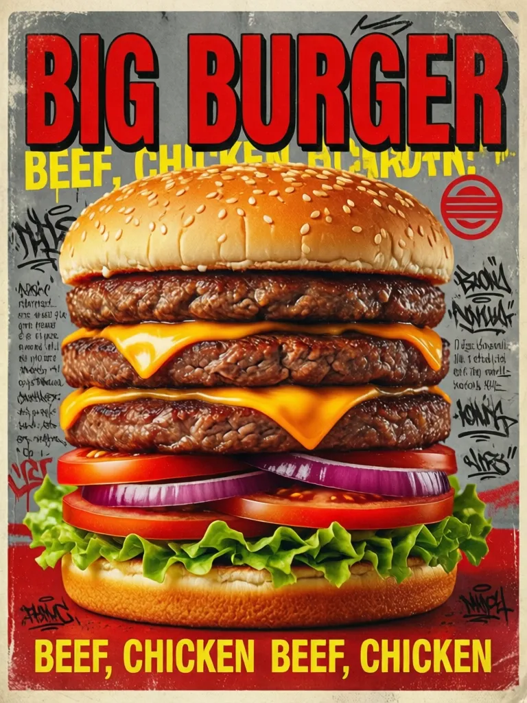 Retro Big Burger Fast Food Poster