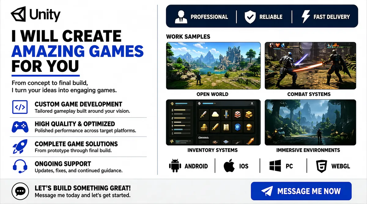 Professional Unity Game Development Gig Cover