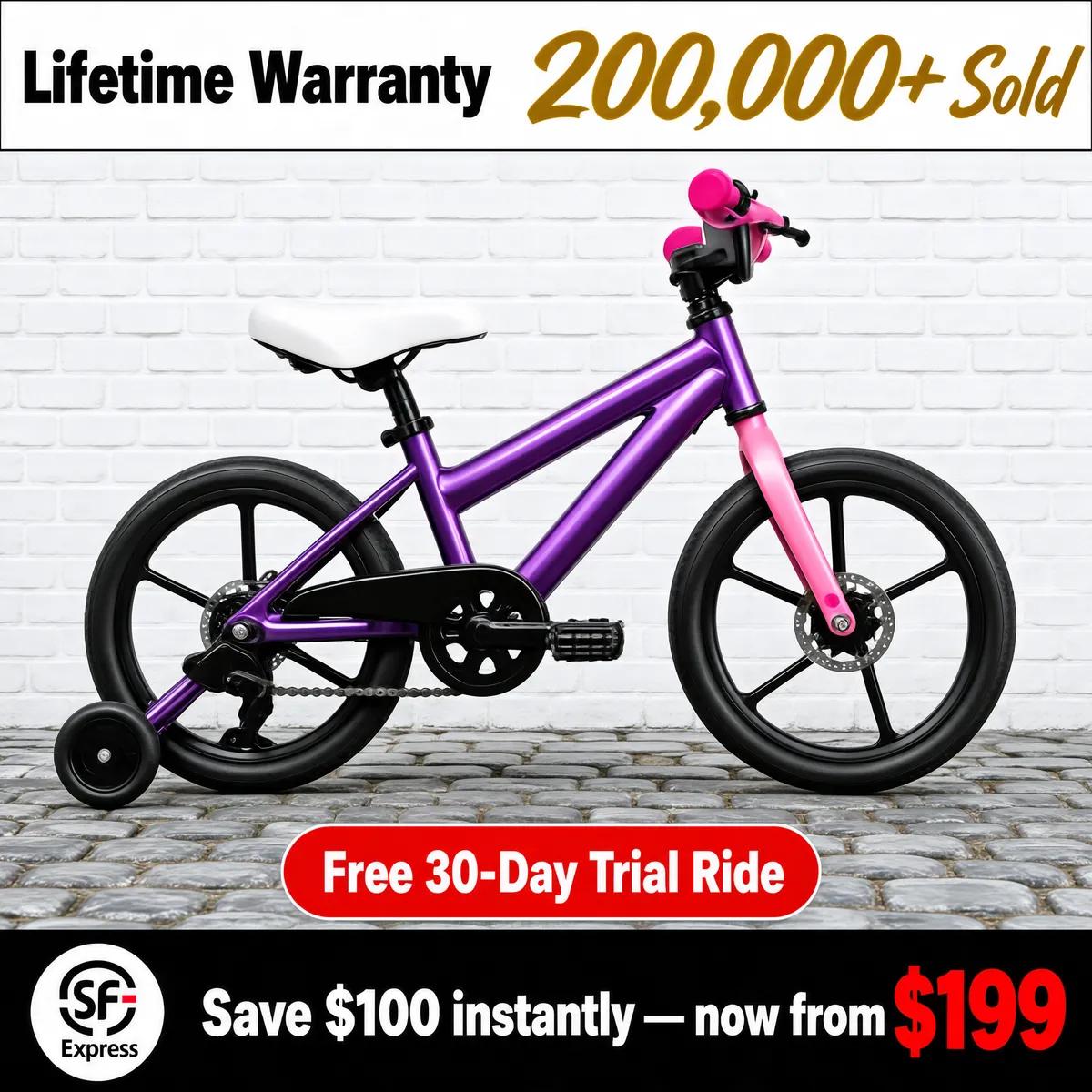 Kids Purple Bicycle with Training Wheels