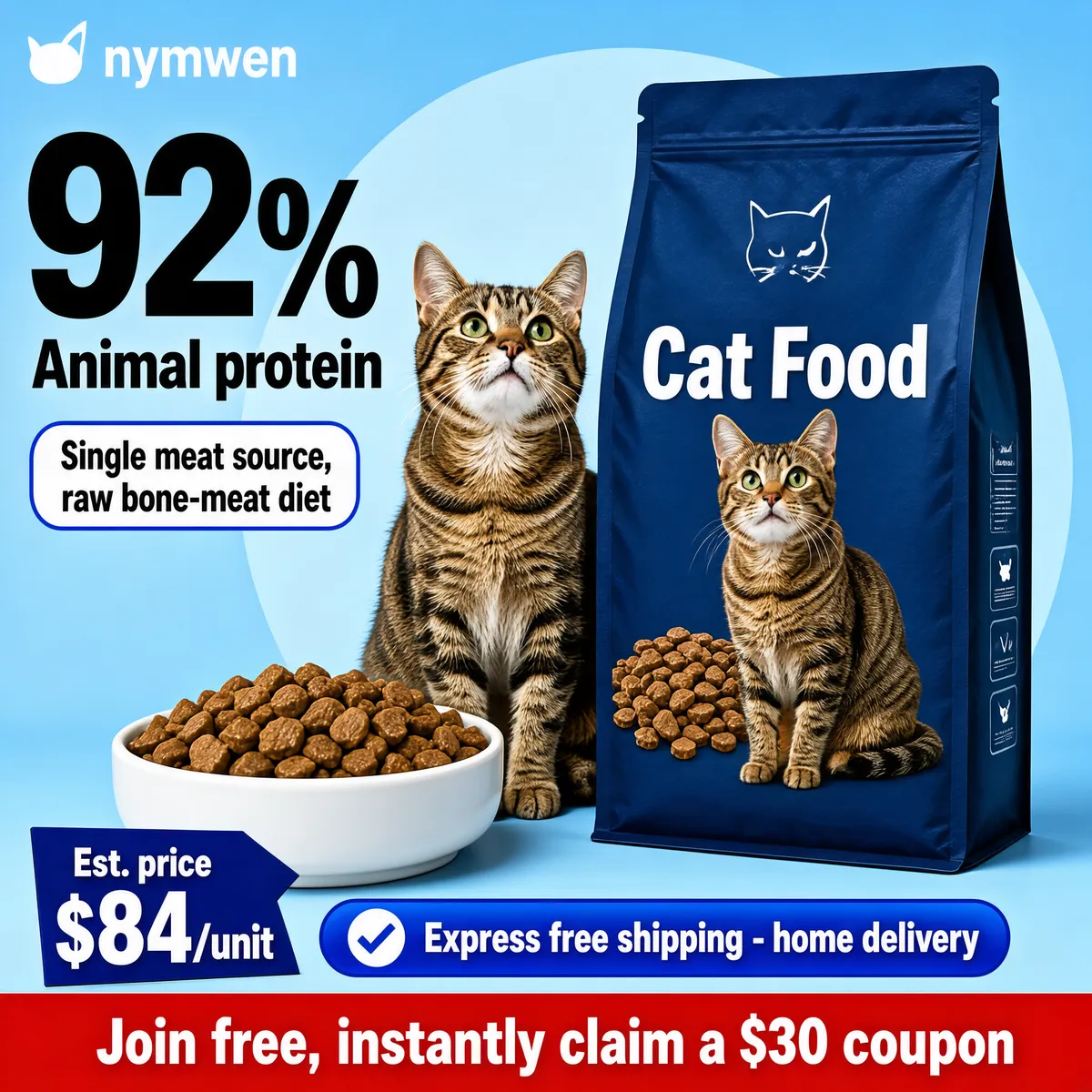Premium Tabby Cat Food 92% Protein