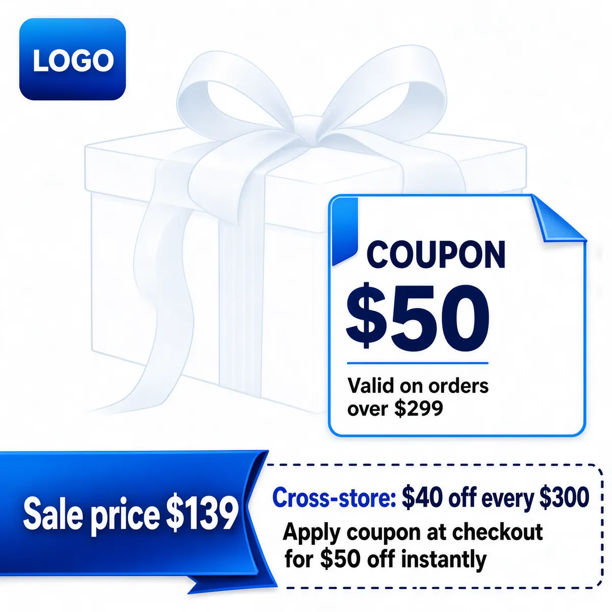 Blue Coupon Promo Gift Card Design