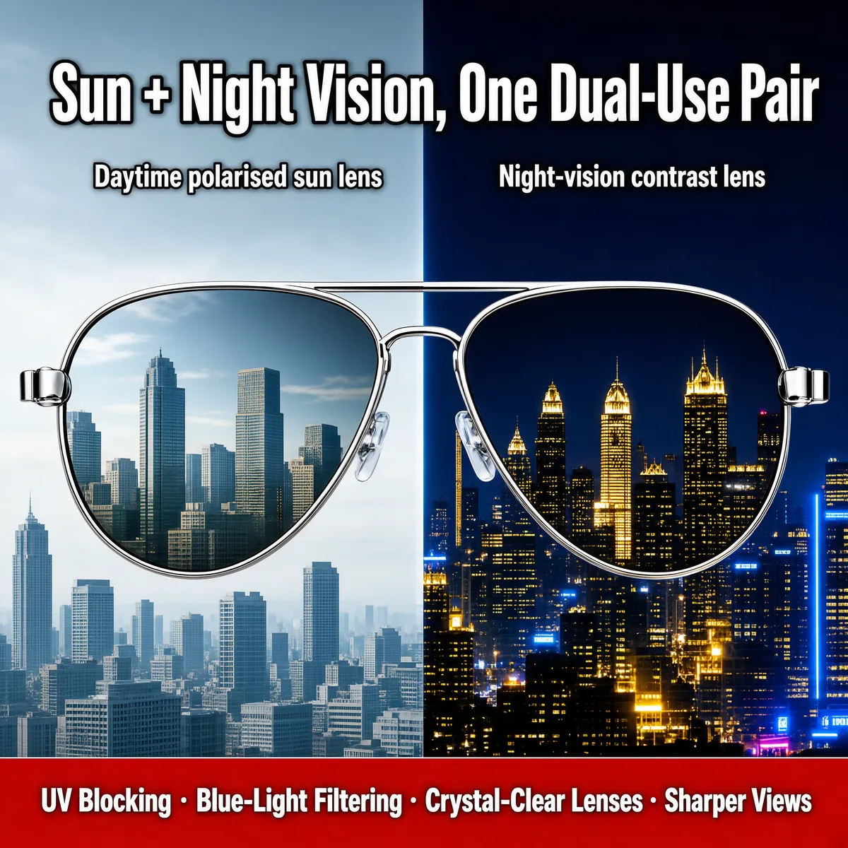 Dual-Use Aviator Sunglasses Day Night