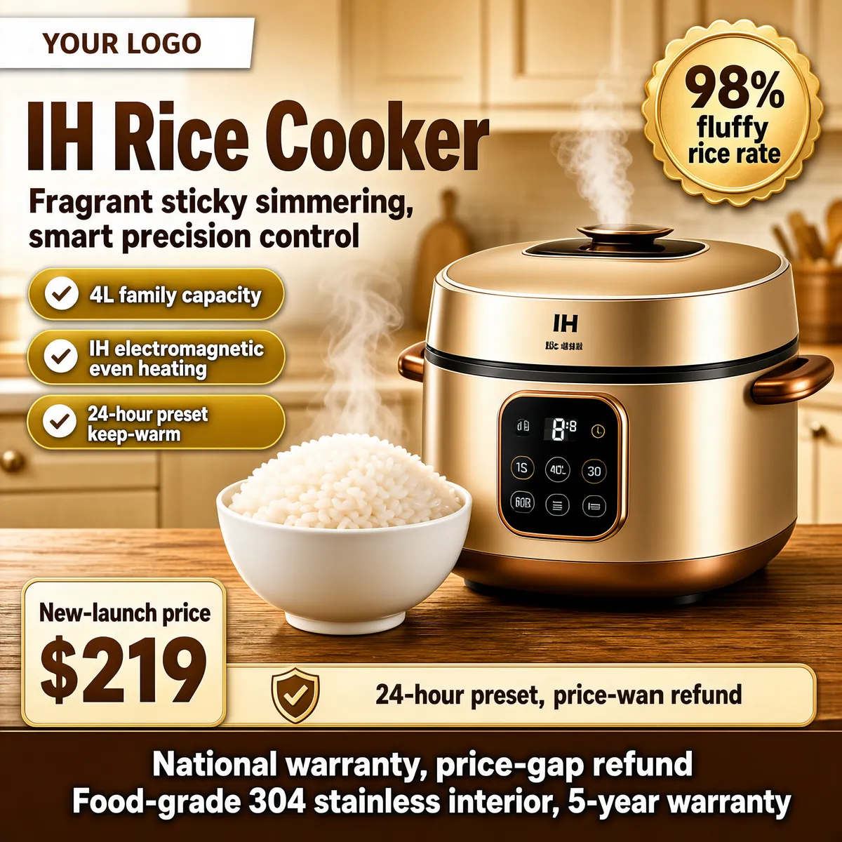 Premium IH Rice Cooker Champagne Gold