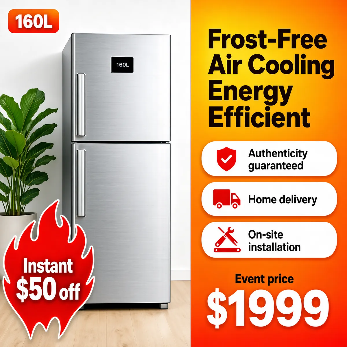 Frost-Free Energy Efficient 160L Fridge