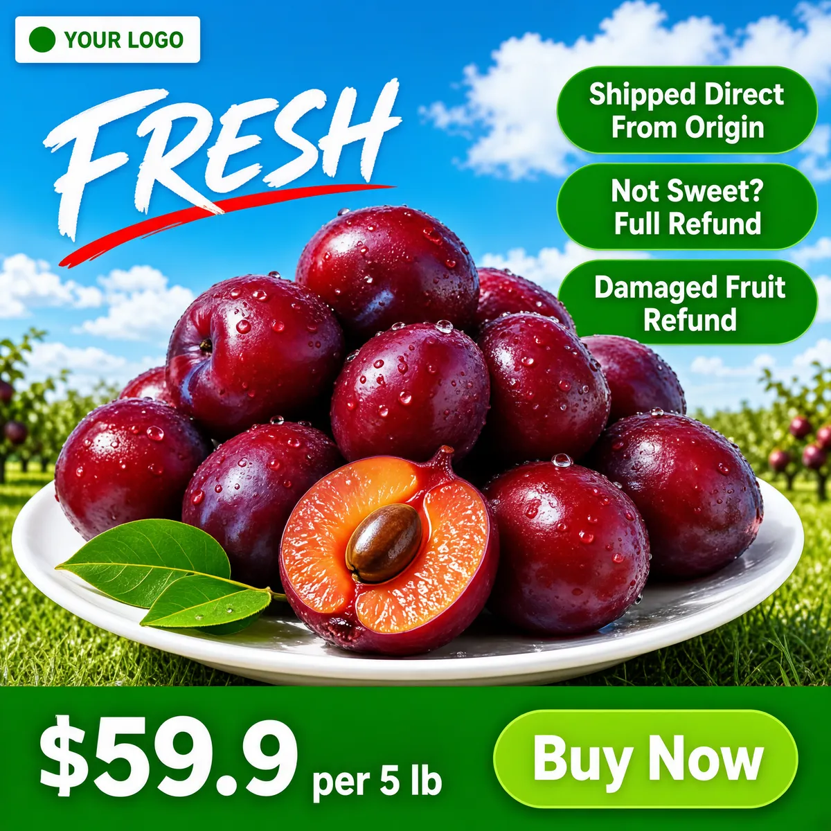 Fresh Juicy Plums Summer Sale