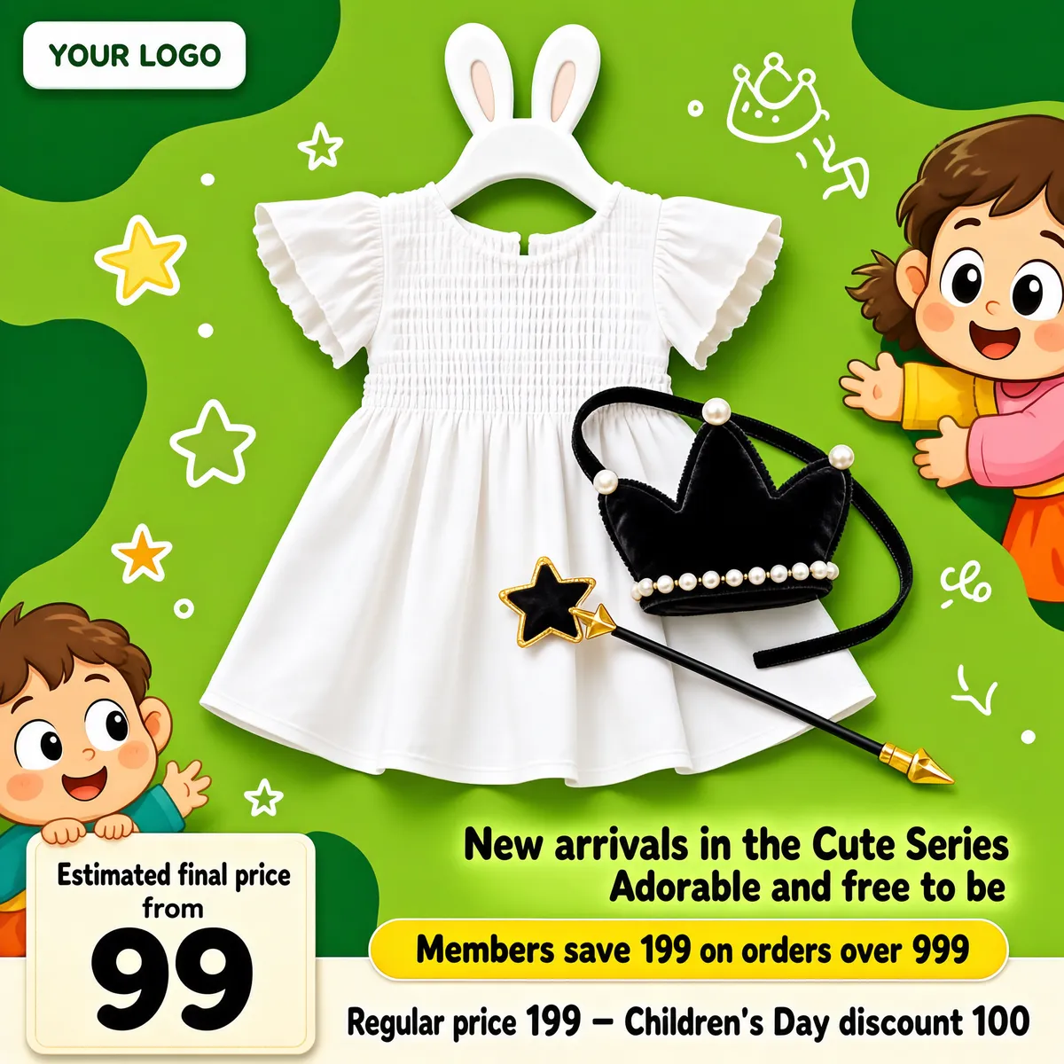 Kids Dress Cartoon Flat-Lay Sale