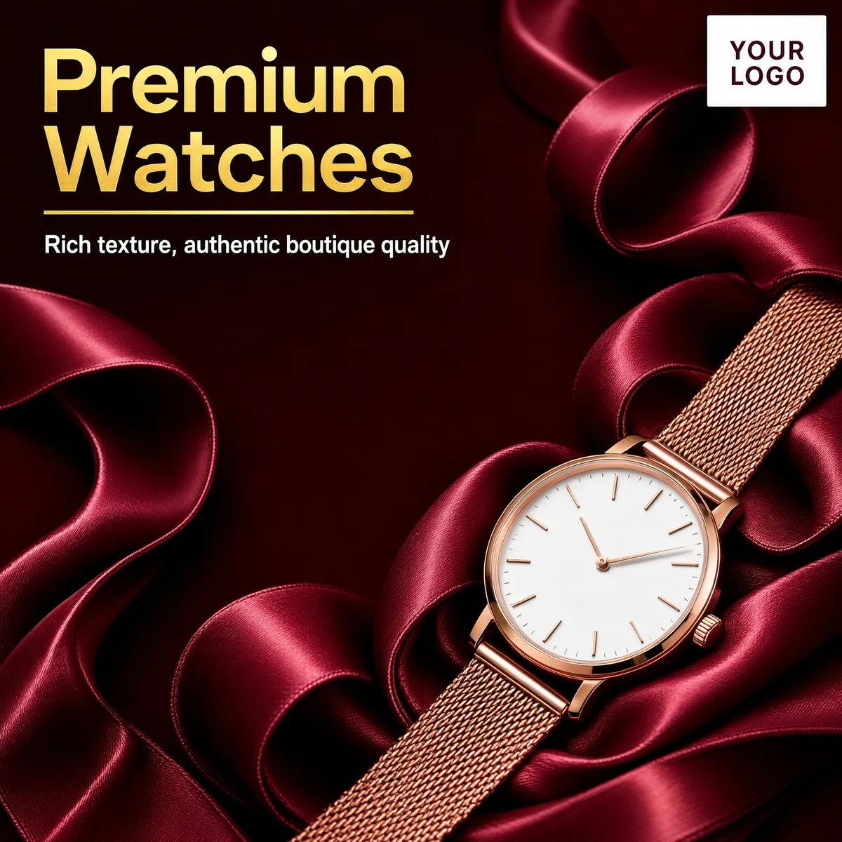 Premium Rose-Gold Watch on Burgundy Silk