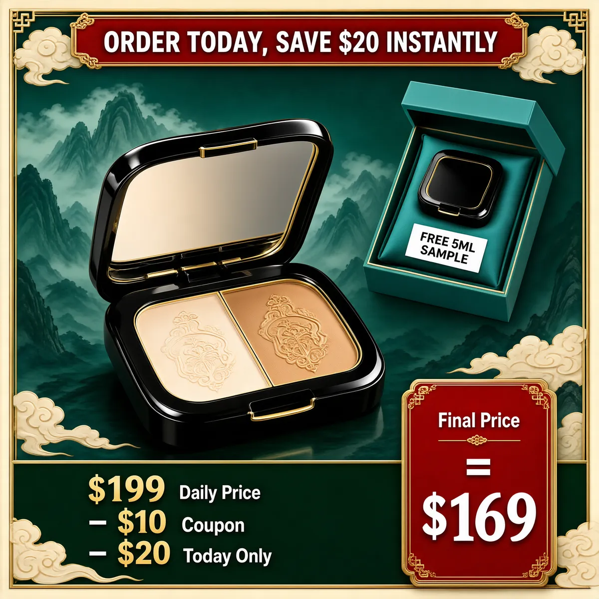 Guochao Ink Mountain Powder Compact Beauty Product