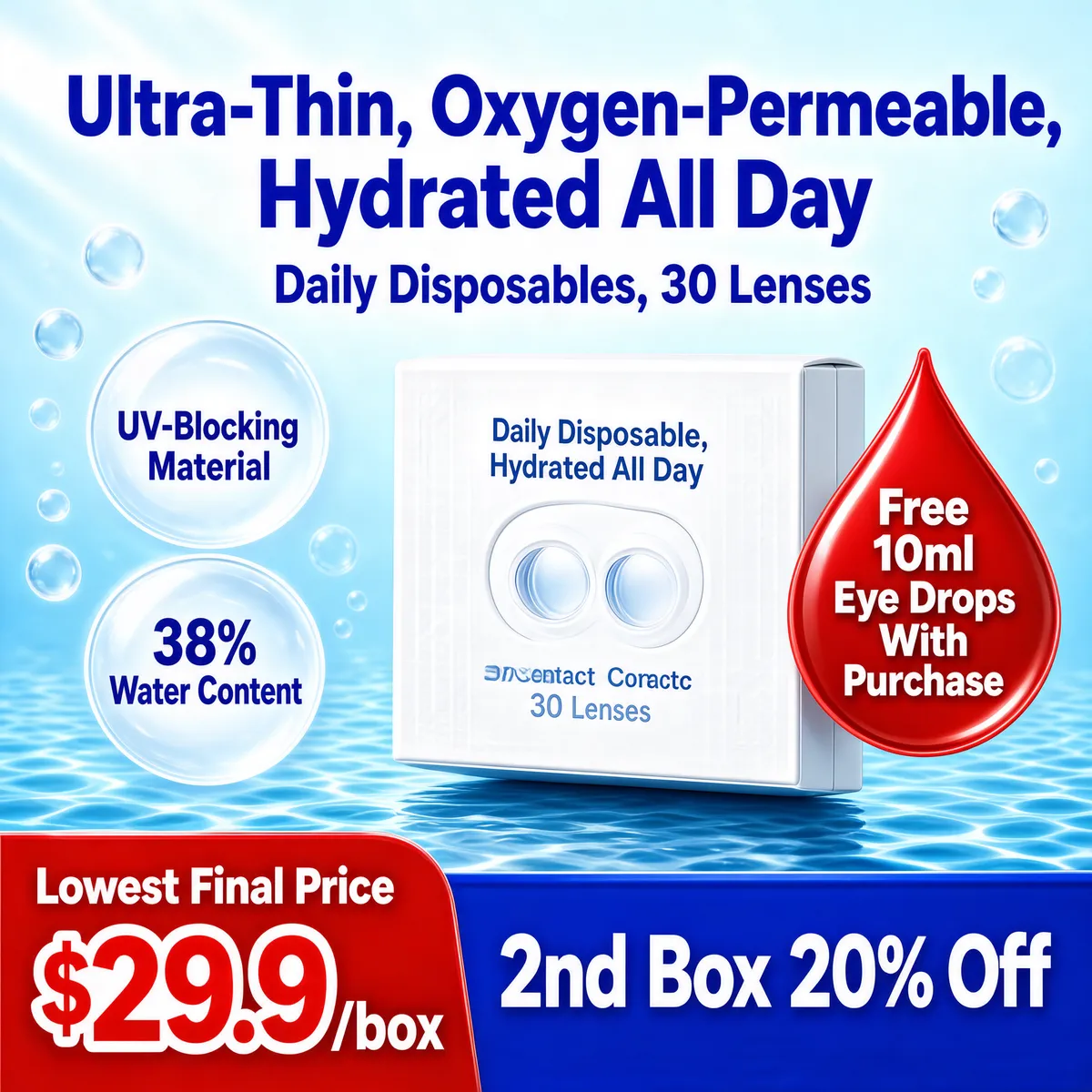 Hydrating Contact Lens Promo with Floating Bubbles