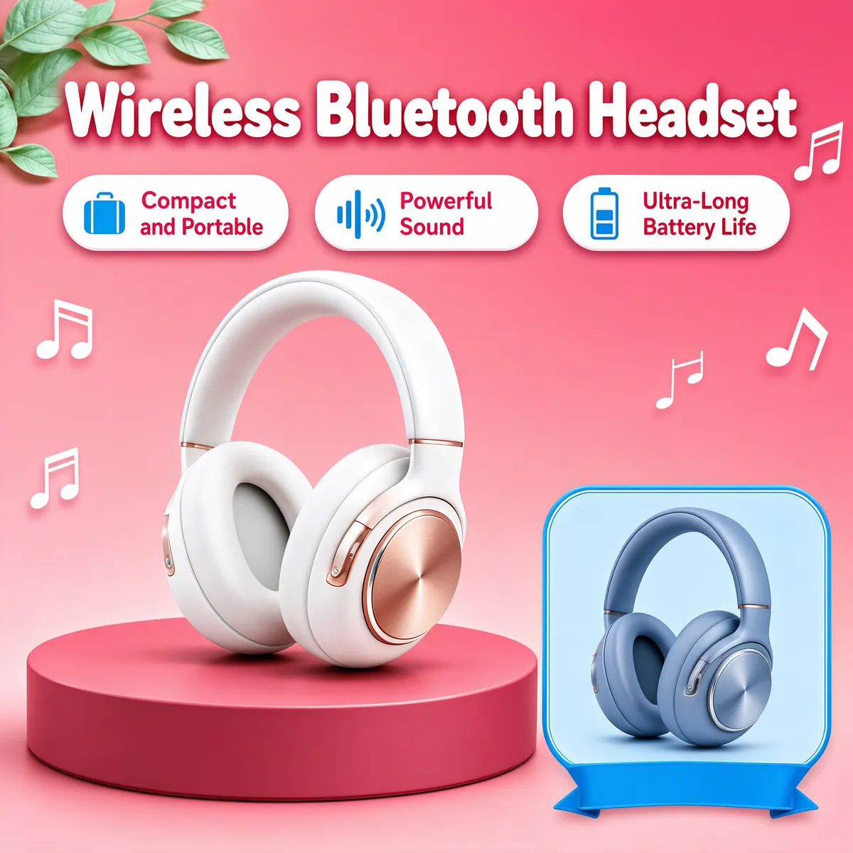 Wireless Bluetooth Headset Pastel Pink Product Image