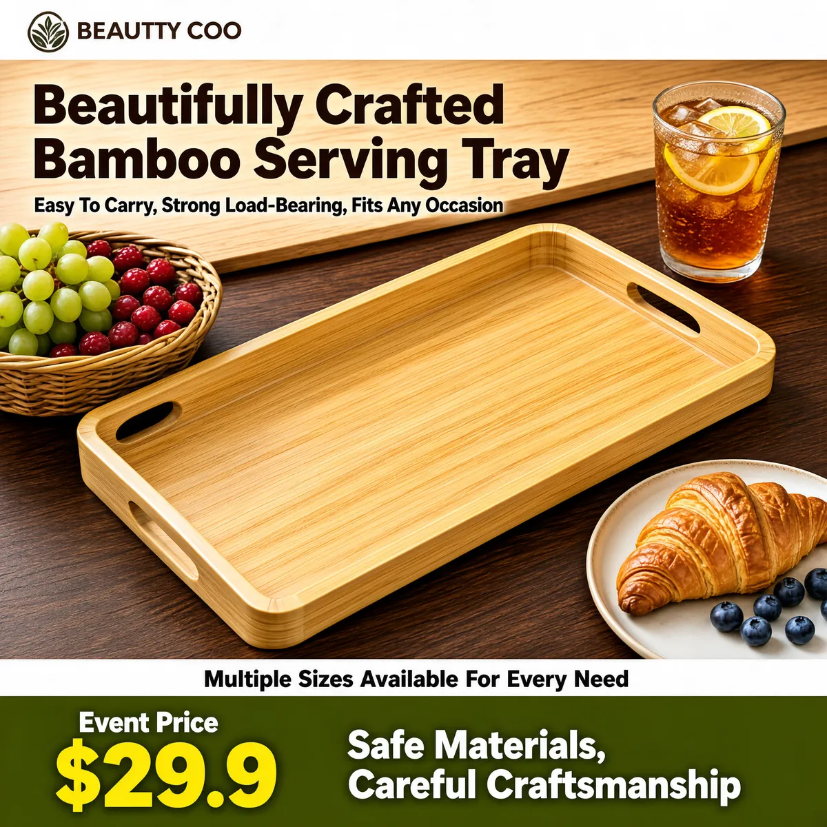 Cozy Bamboo Serving Tray Breakfast Scene