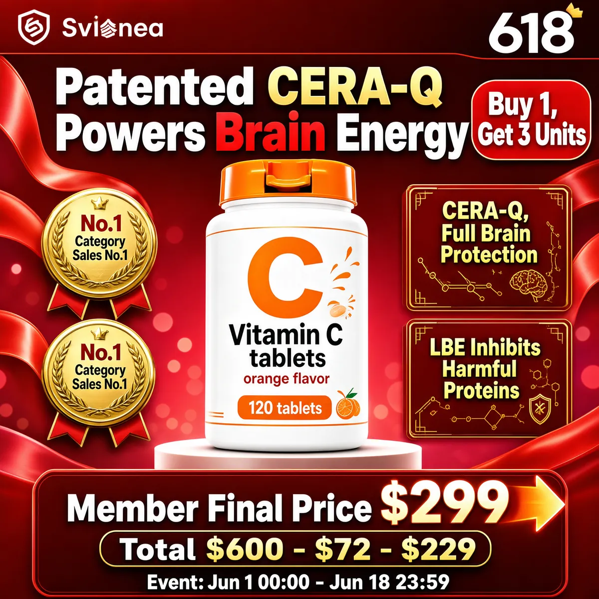 Patented CERA-Q Vitamin C Brain Energy Supplement