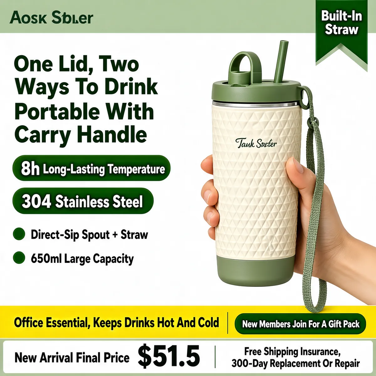 Insulated Tumbler with Dual Lid Office Essential