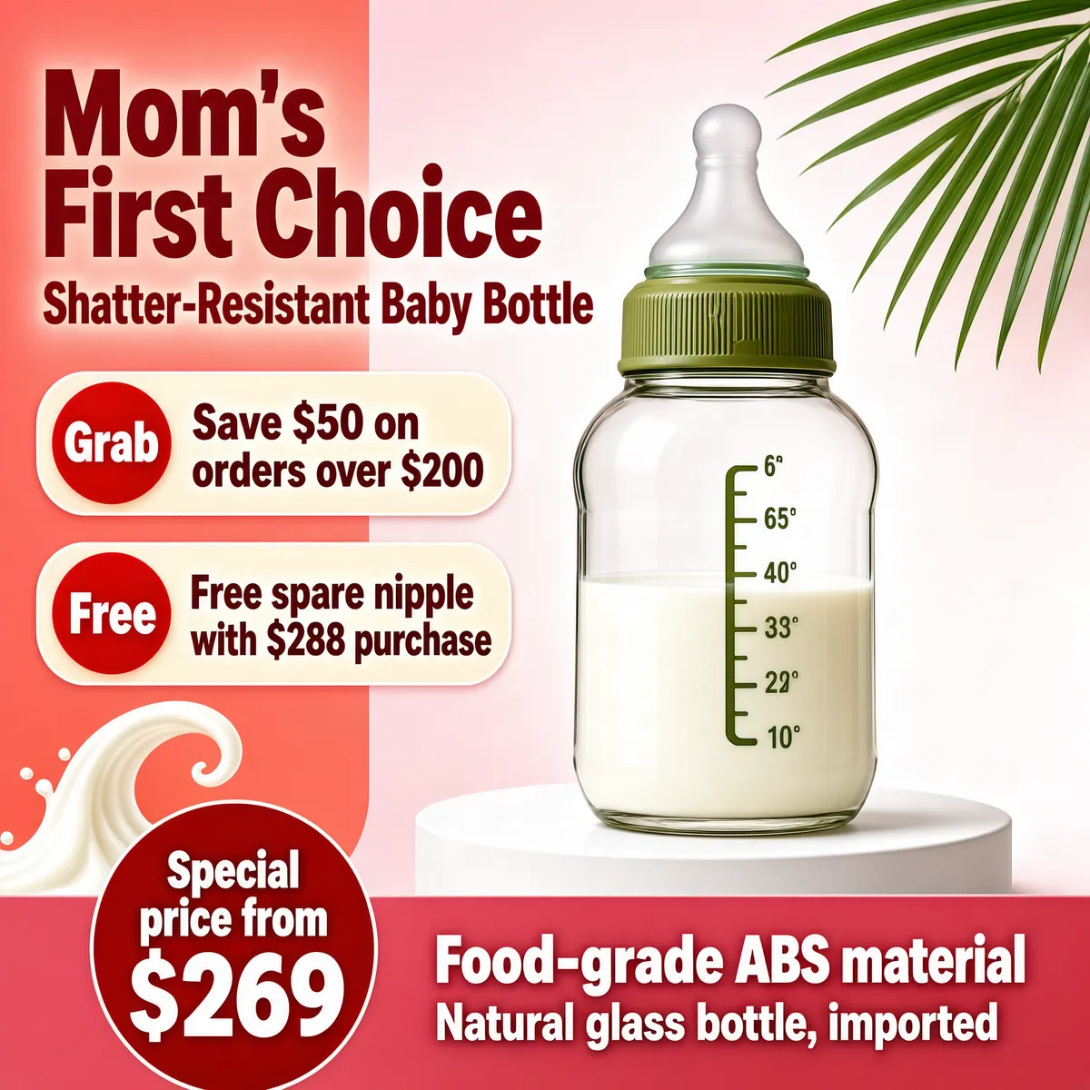 Shatter-Resistant Natural Glass Baby Bottle