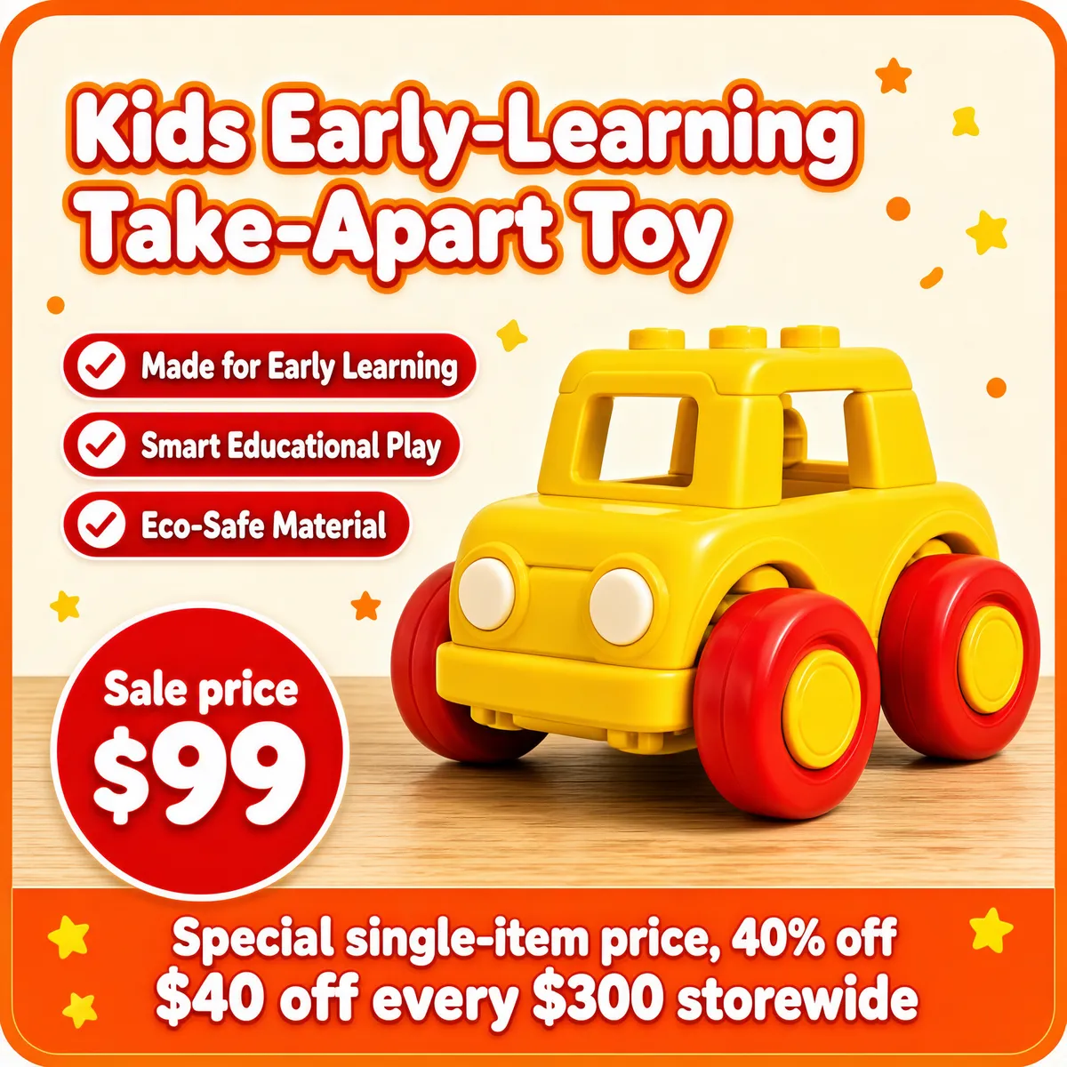 Kids Take-Apart Toy Car Educational Block Set