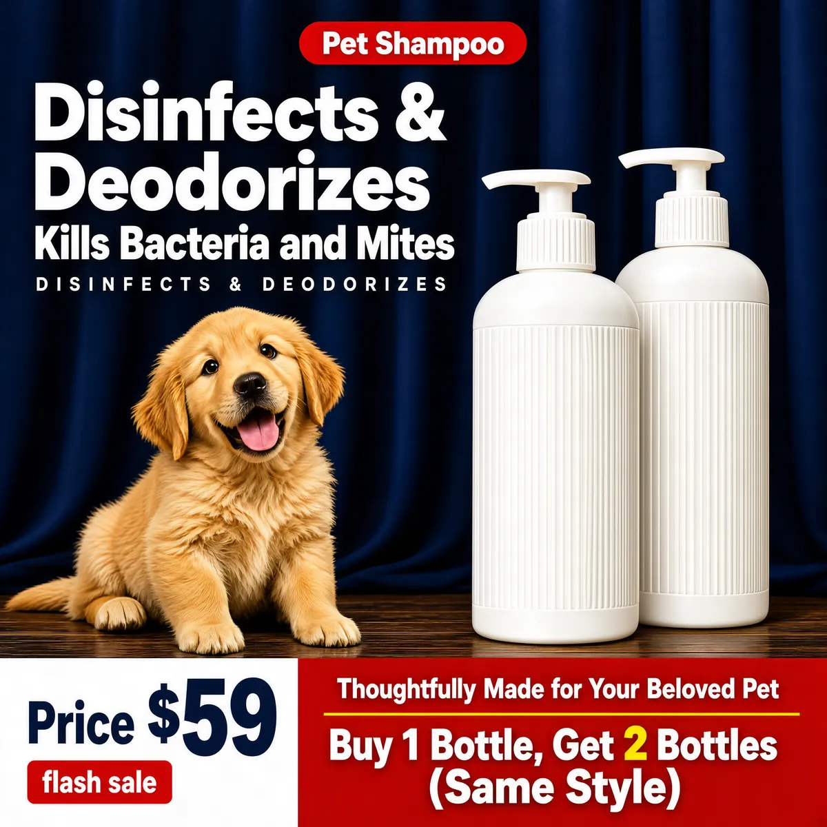 Pet Shampoo Disinfects & Deodorizes