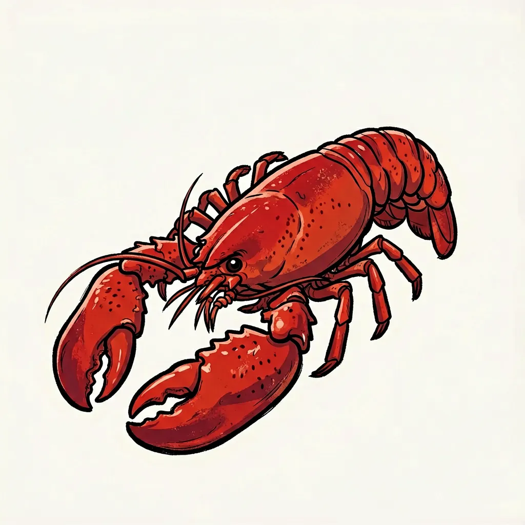 a cute red lobster,. , line art. simple. anime comic style