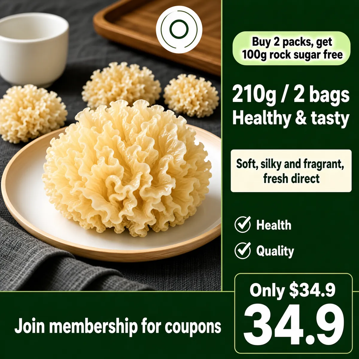 Premium Snow Fungus Health Food with Free Rock Sugar