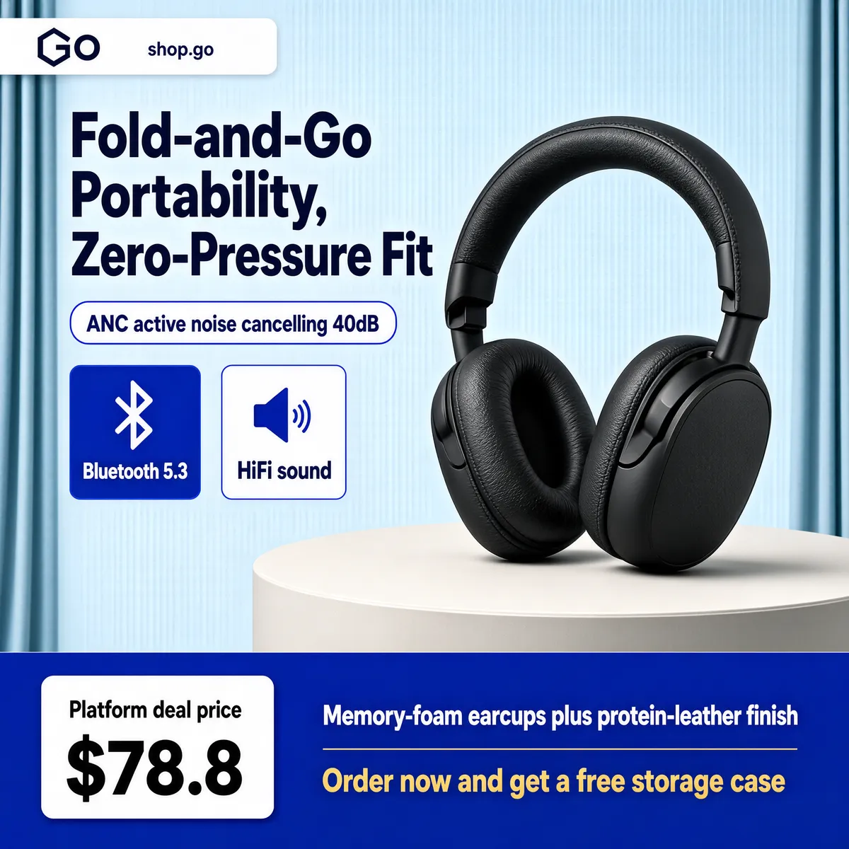 Fold-and-Go Bluetooth Headphones