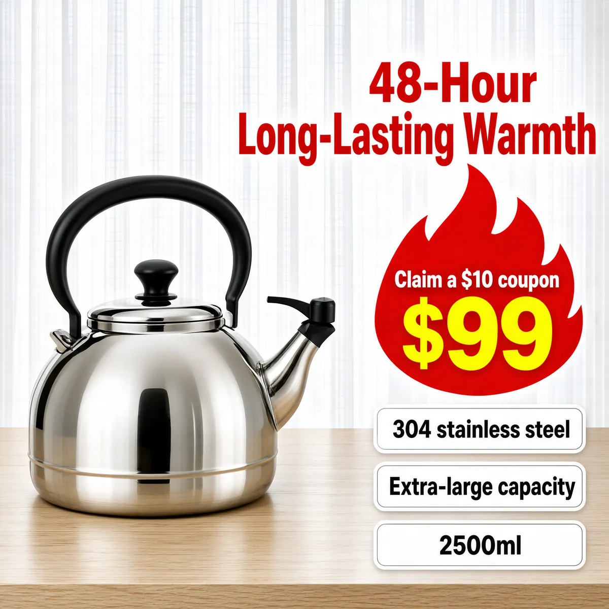 Stainless Steel Kettle 48-Hour Warmth Deal