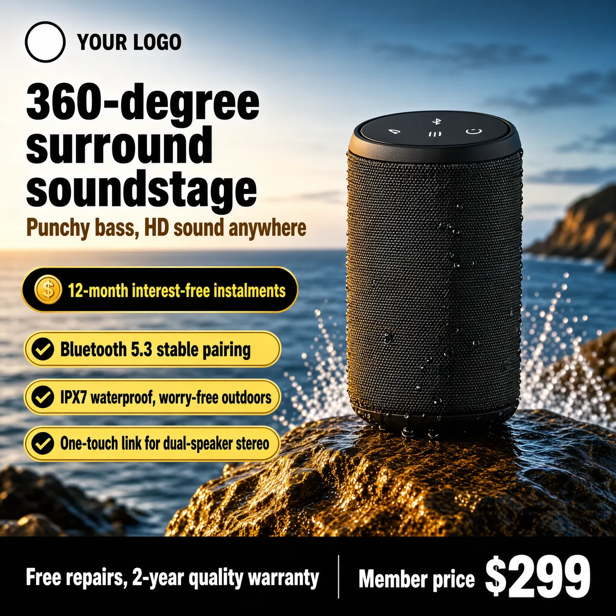 Portable Bluetooth Speaker Seaside Product Shot