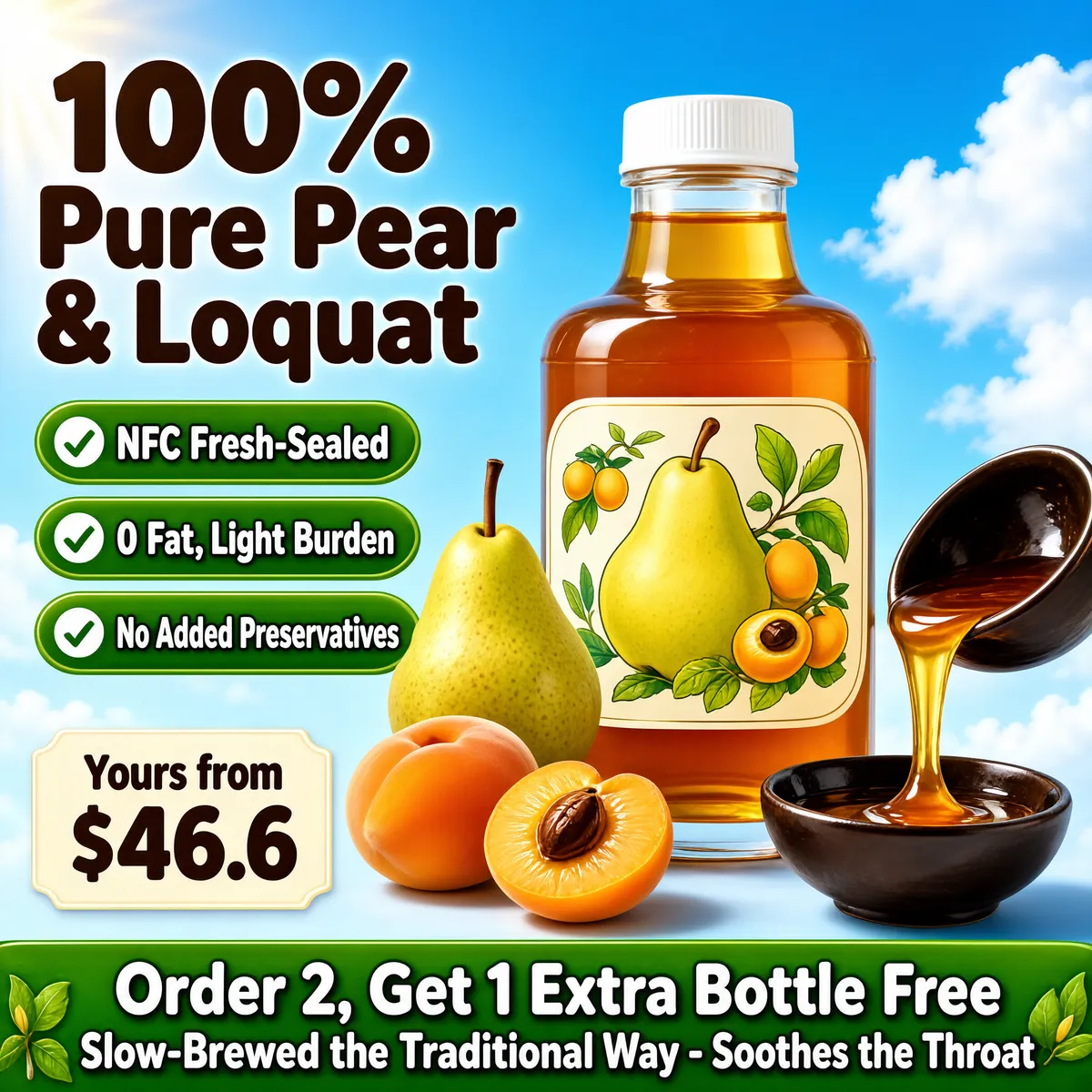 Pure Pear Loquat Syrup NFC Fresh Sealed
