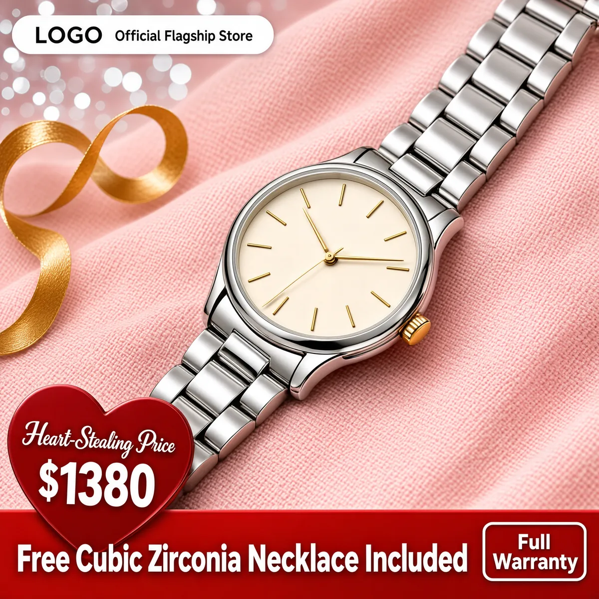 Romantic Silver Watch with Heart Price Seal