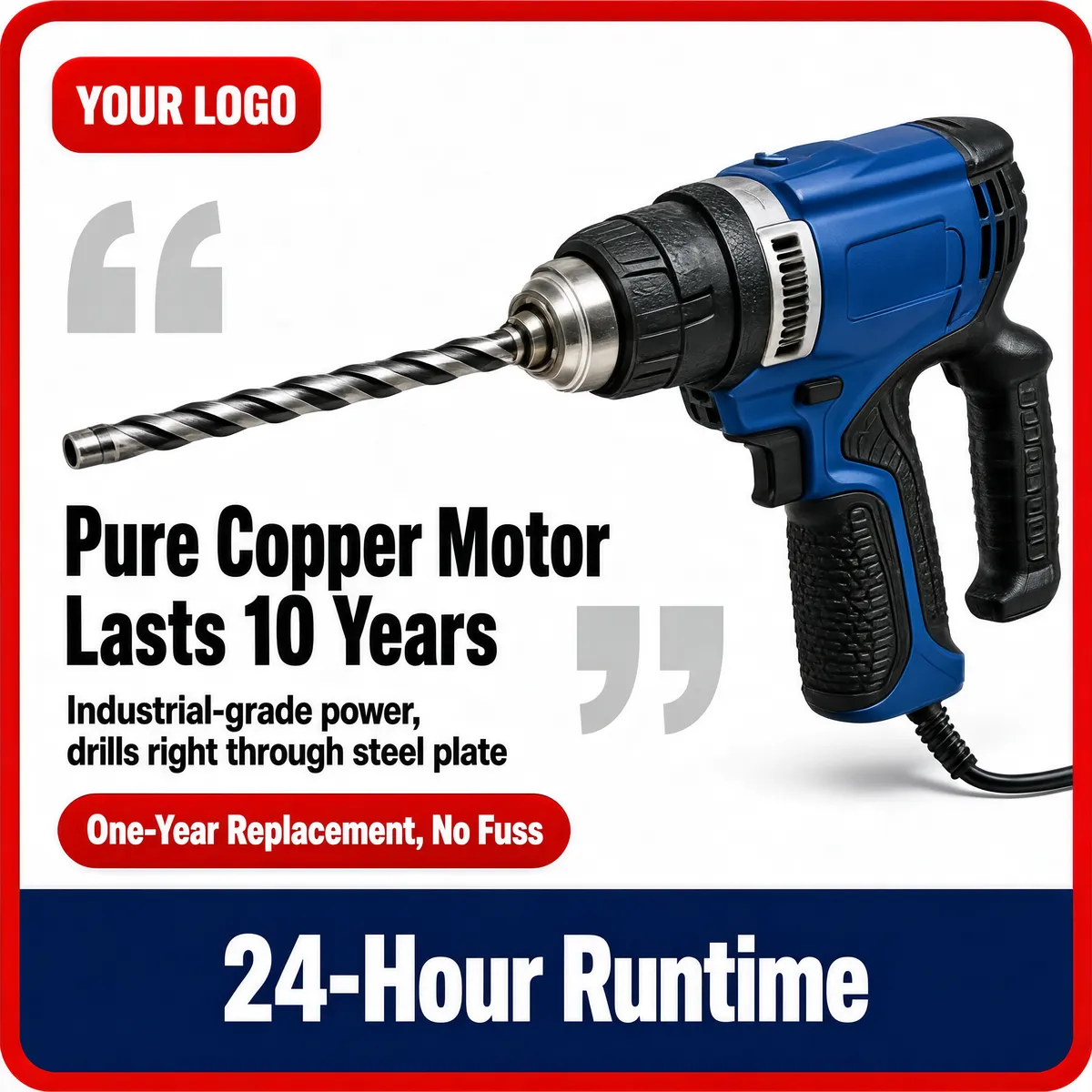 Rugged Rotary Hammer Drill with Pure Copper Motor