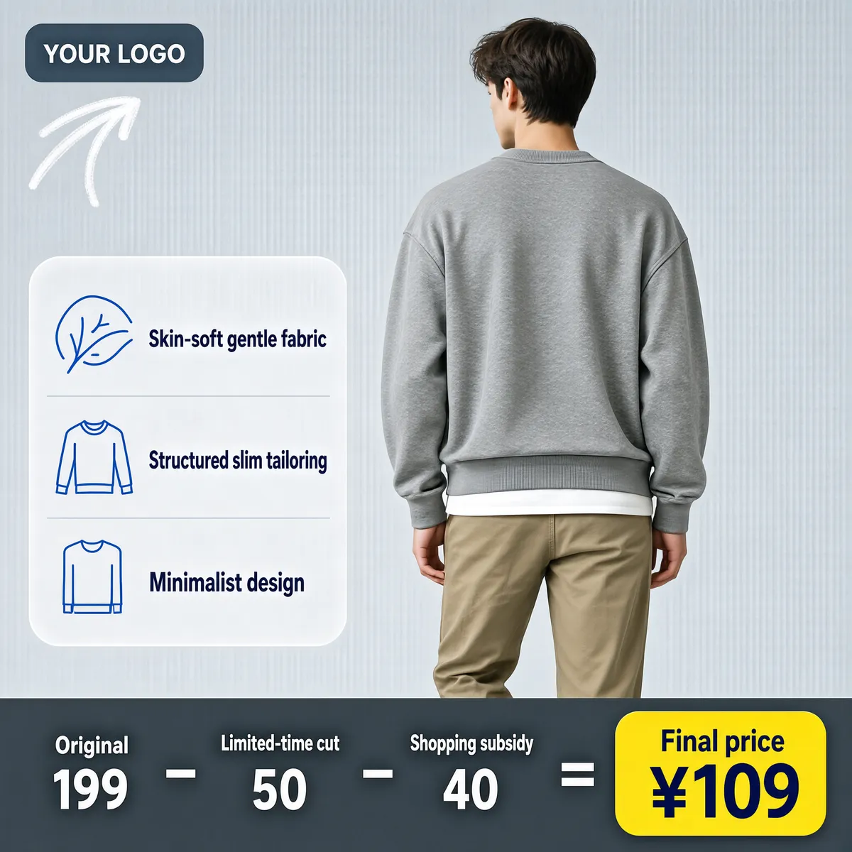 Minimalist Grey Sweatshirt Product Image
