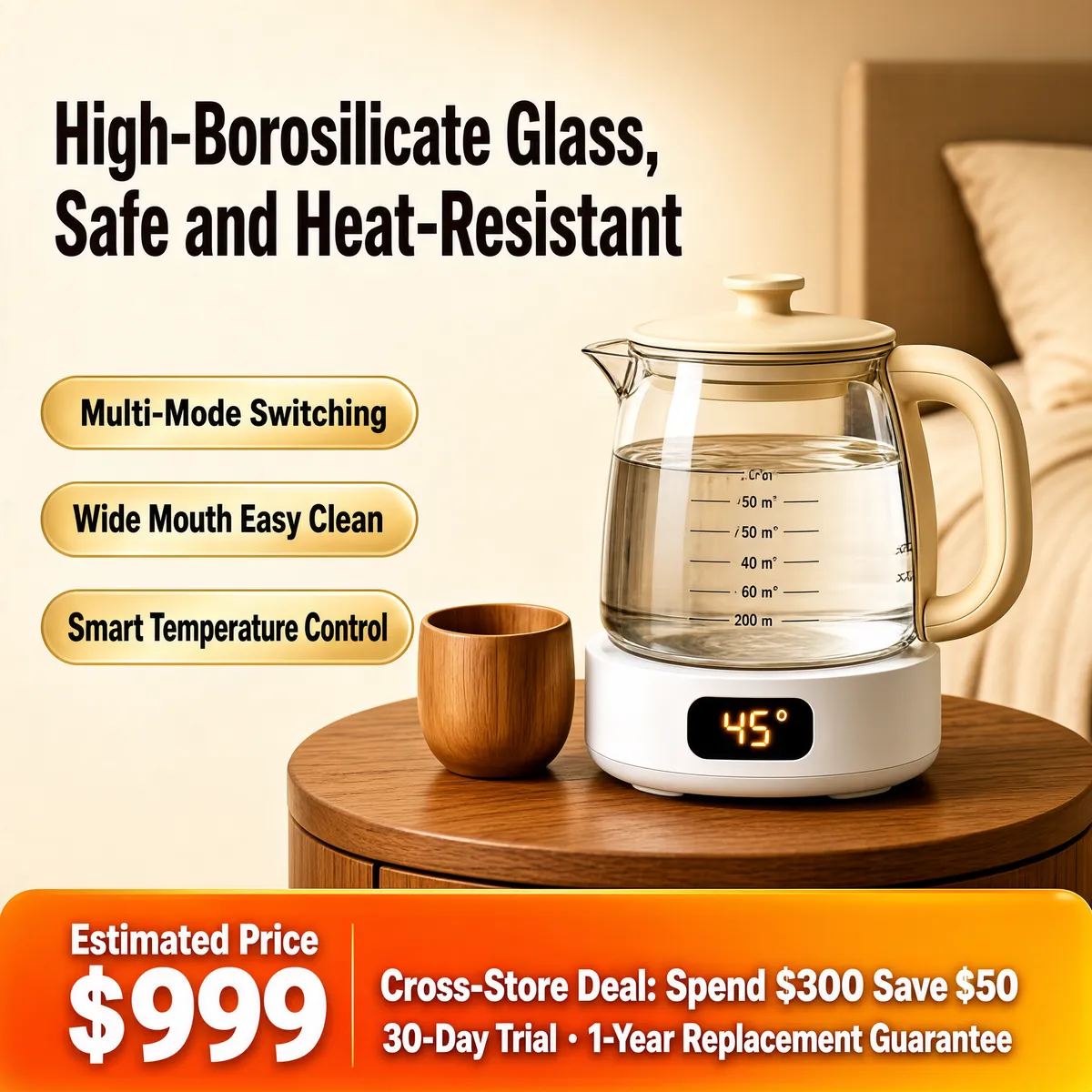 Warm Lifestyle Glass Health Kettle Display