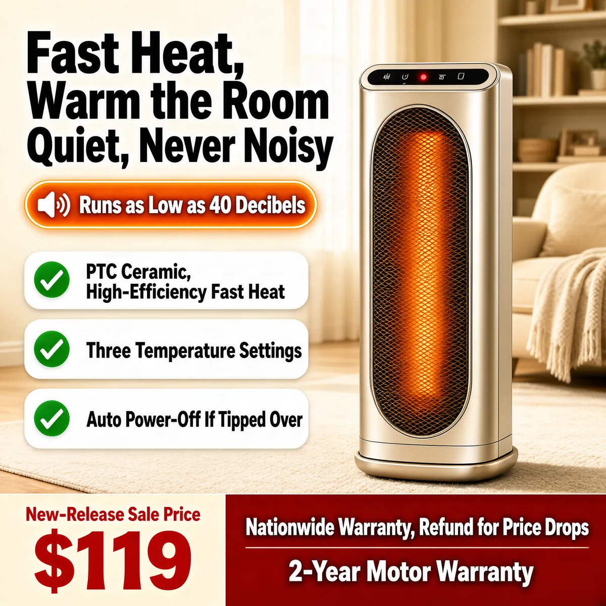 Fast Heat Tower Heater — Cozy Winter Warmth