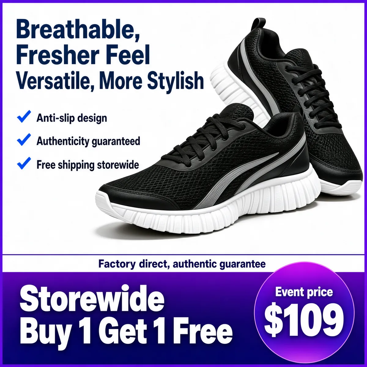 Black Running Shoes Breathable & Stylish