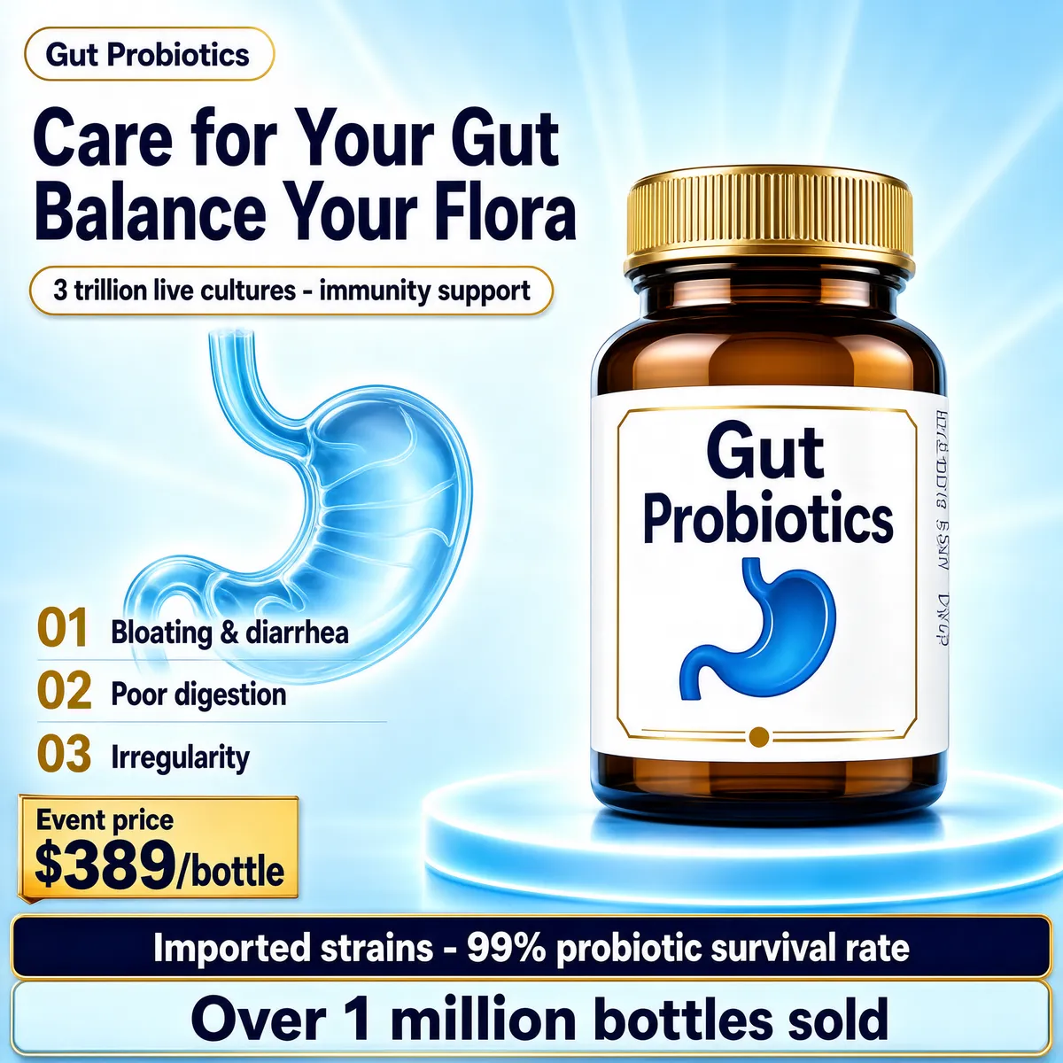 Gut Probiotics Supplement Bottle