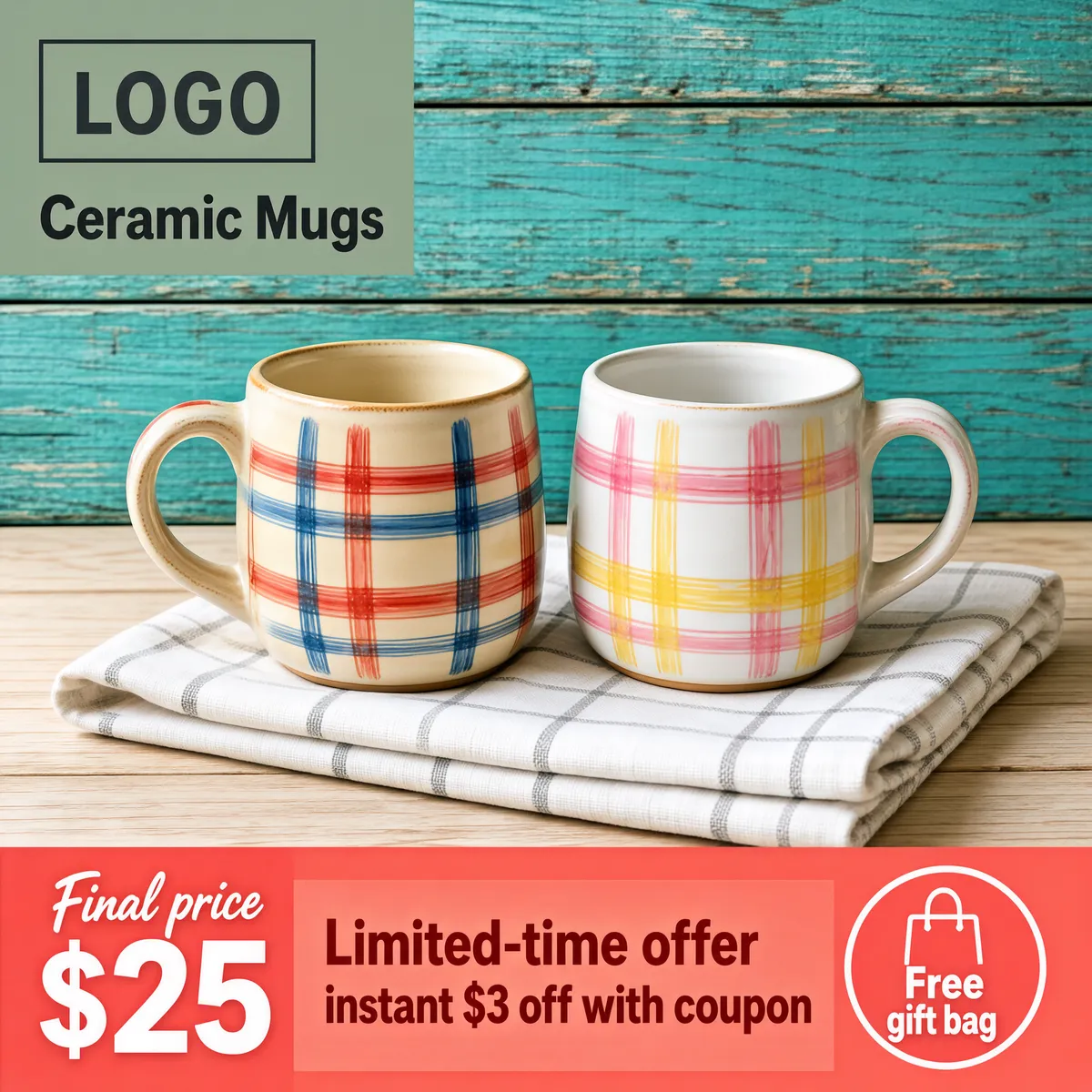 Hand-Painted Ceramic Mugs Set Rustic Homeware