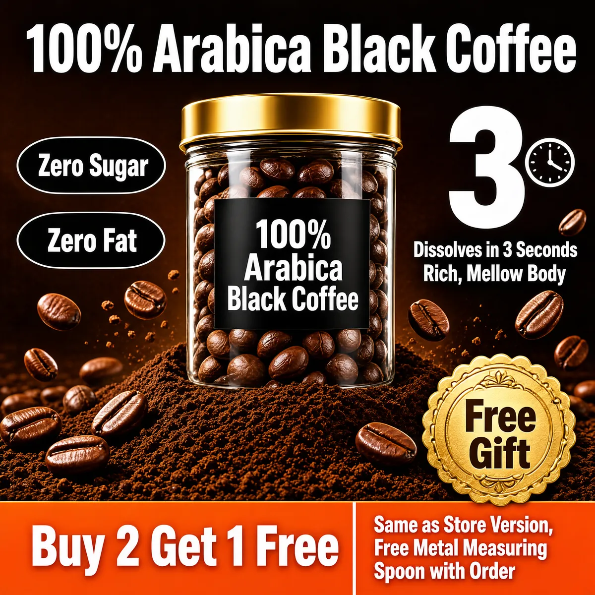 100% Arabica Black Coffee Jar with Beans