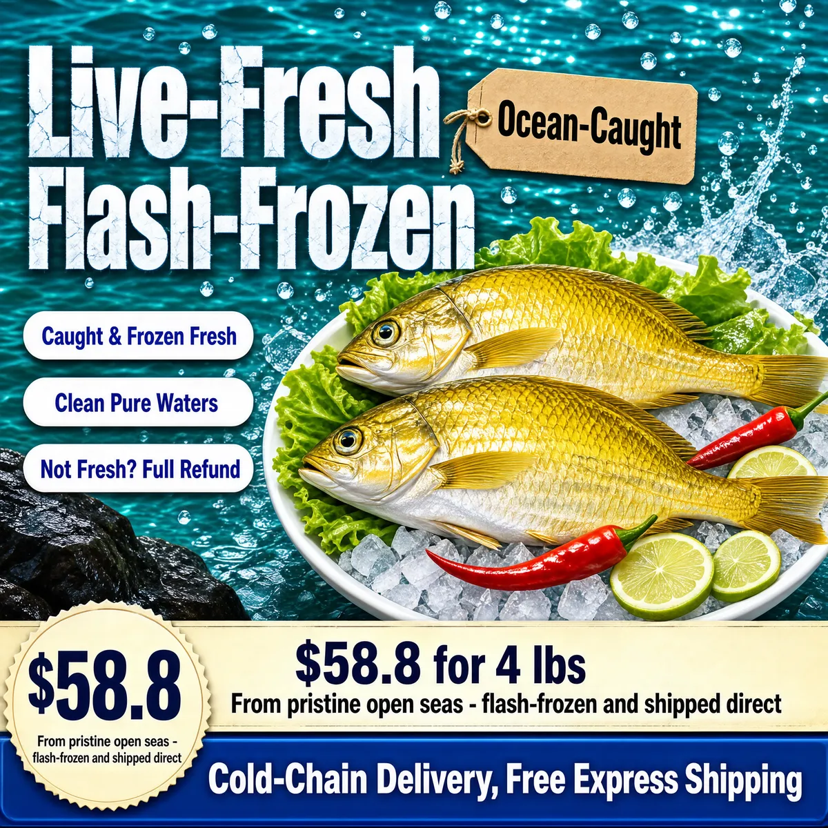 Live-Fresh Seafood Flash-Frozen Market Display