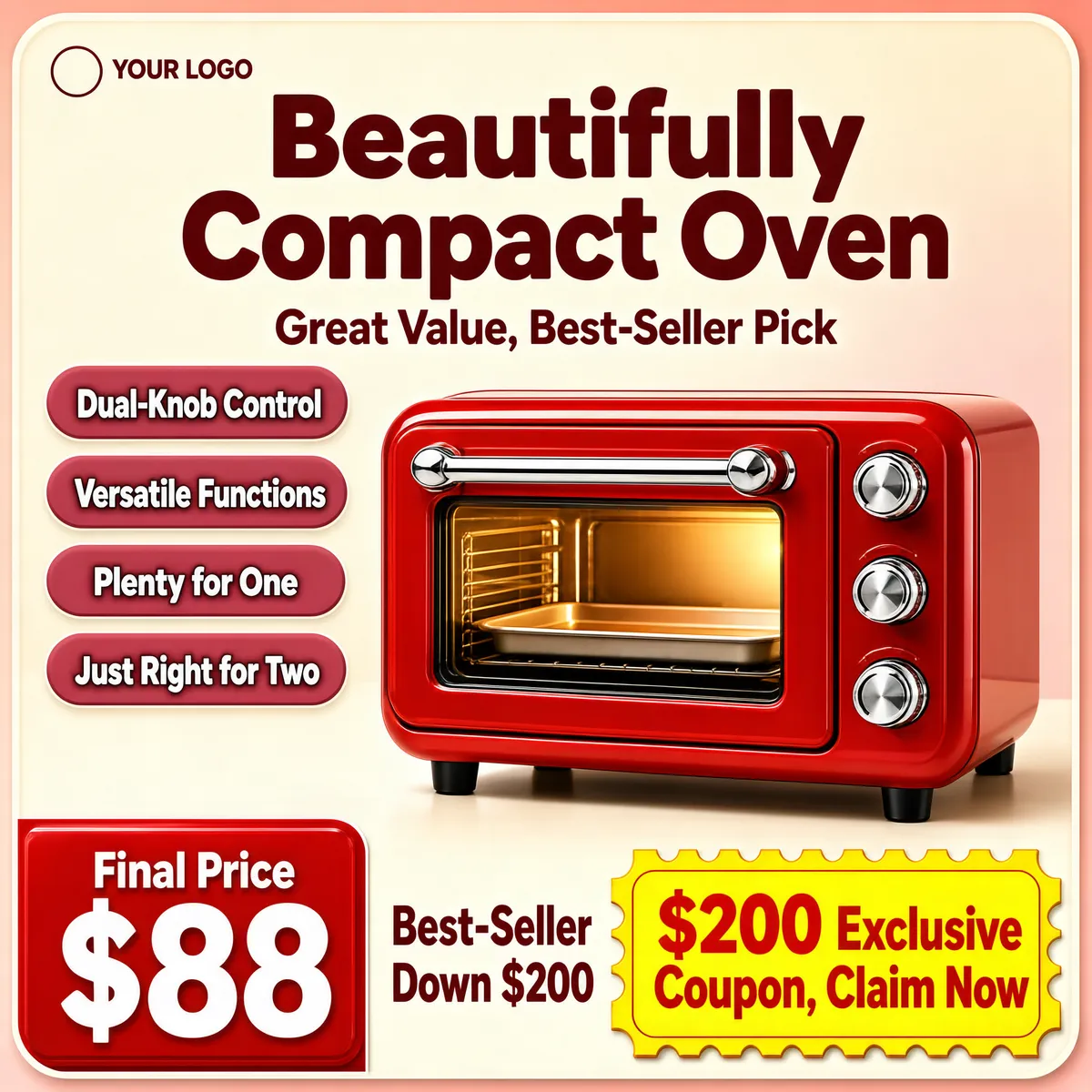 Retro Compact Countertop Oven — Best-Seller