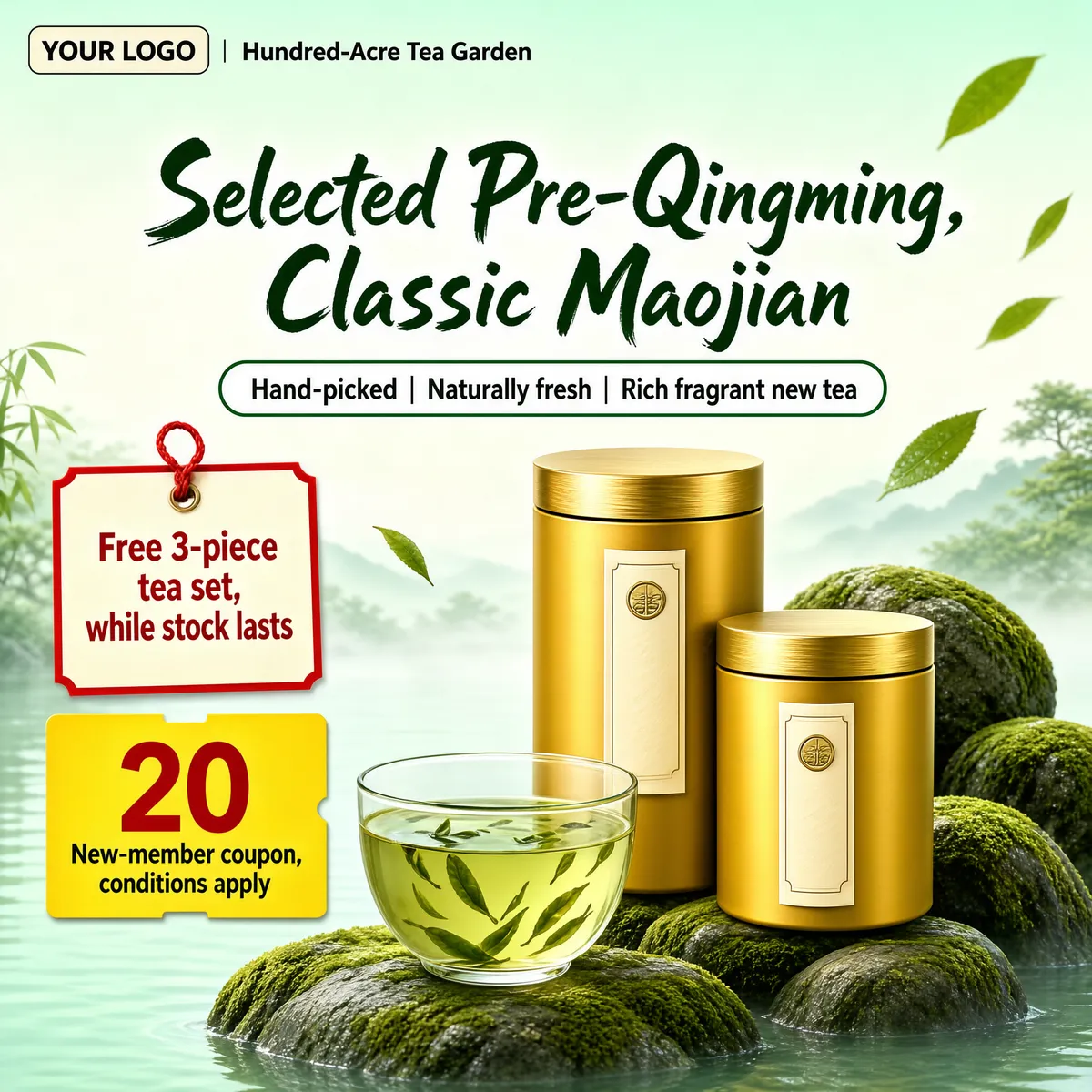 Golden Maojian Tea Caddies in Misty Garden
