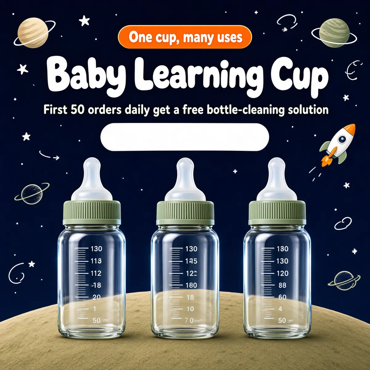 Baby Learning Cup — Playful Space-Themed Bottle