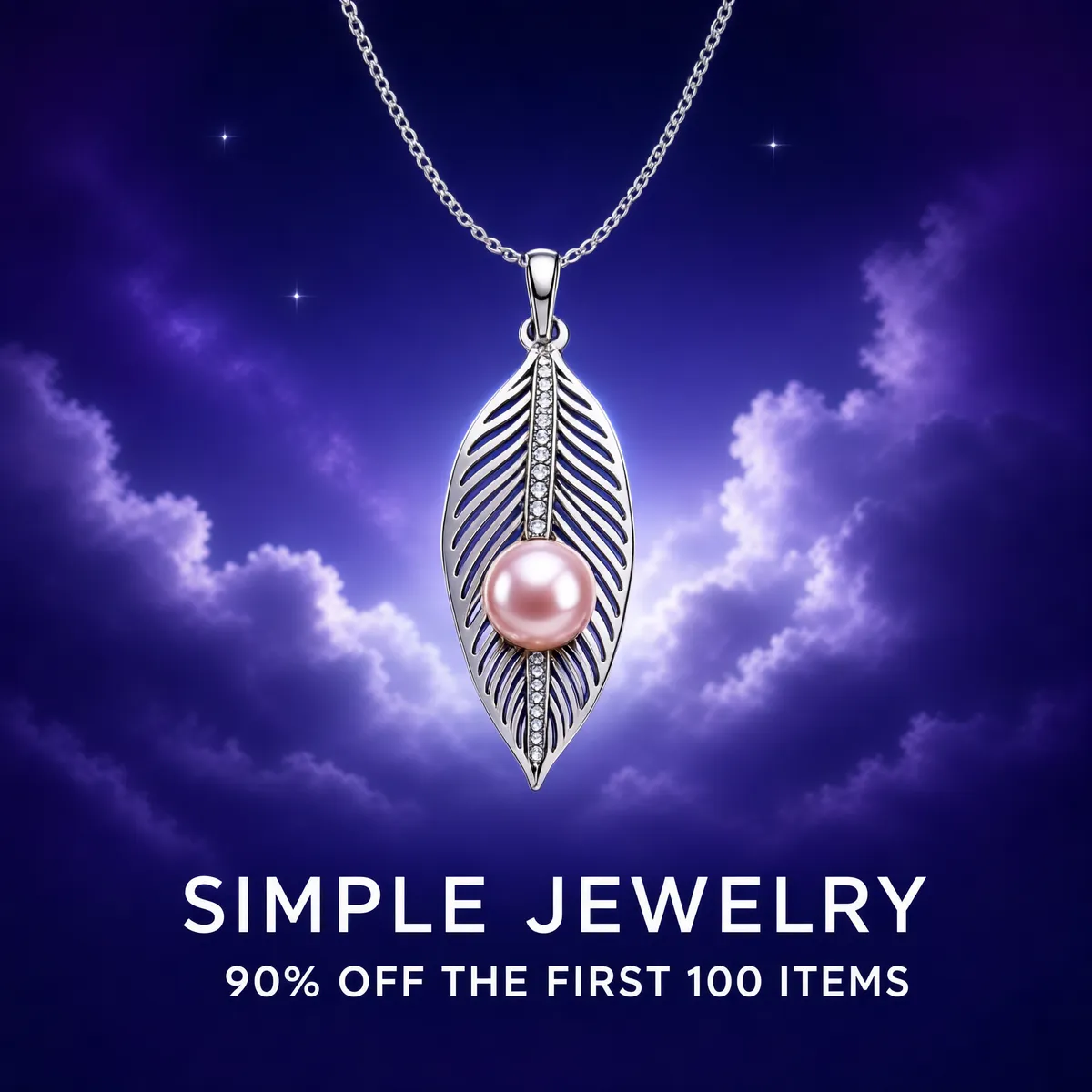 Blush Pearl Feather Necklace Night Sky Promotion