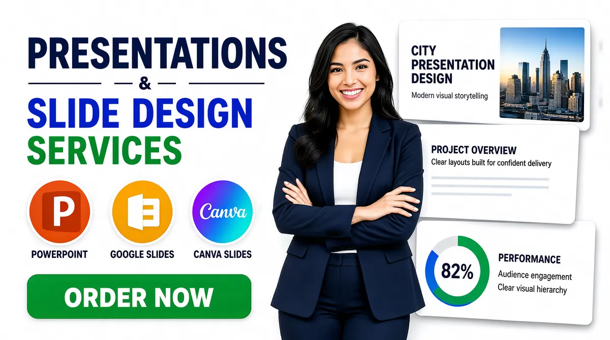 Bright White Services Cover with Presenter and Slide Cards